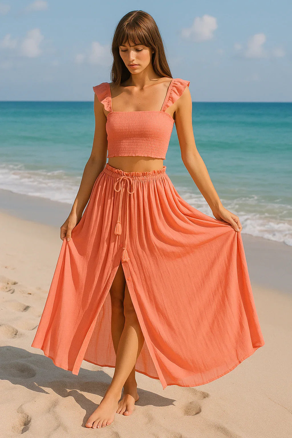 Ayli Coral Dream Escape 2 piece Maxi Skirt Set Medium Ayli Coral Dream Escape 2 piece Maxi Skirt Set Medium