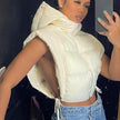 So Sexy Side Tie Cropped Puffer Hoodie Vest