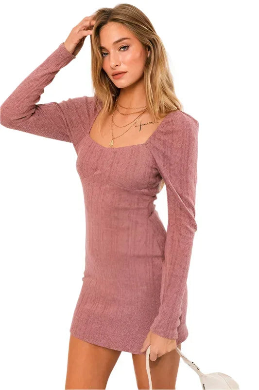 Long Sleeve Soft Mulberry Knit Mini Dress Medium Long Sleeve Soft Mulberry Knit Mini Dress Medium