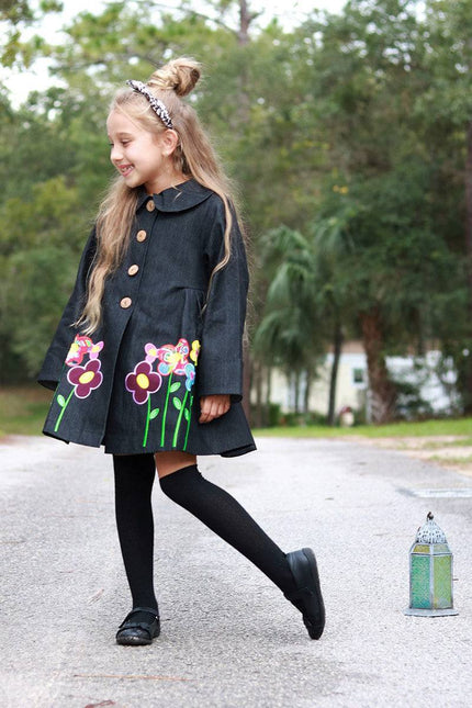 Girls Dark Wash A-Line Fully Lined and Quilted Fall Coat