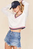 Womens Cropped V-Neck Old School Sweater