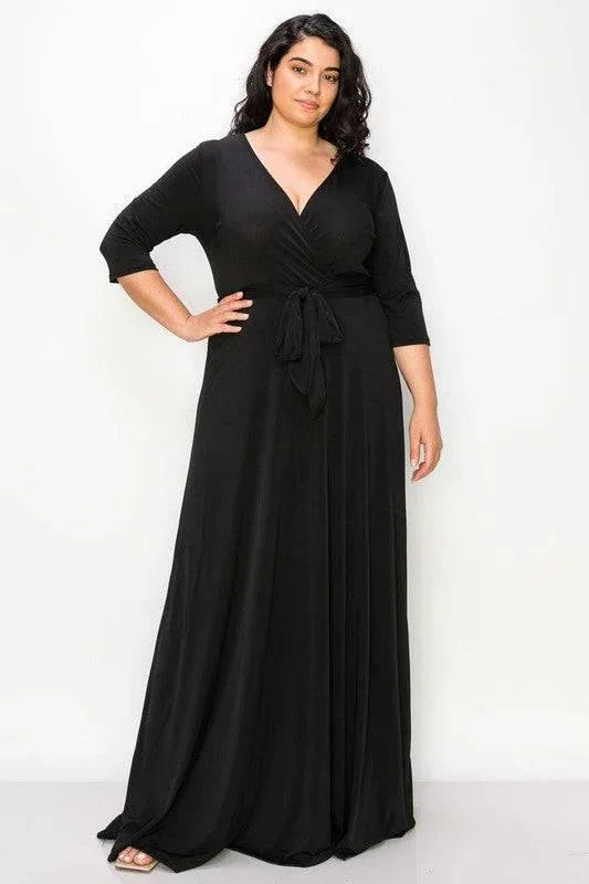 V Neck Black Plus Maxi Dress CURVY SENSE Plus Size 4X Black Athena Deep  V-neck