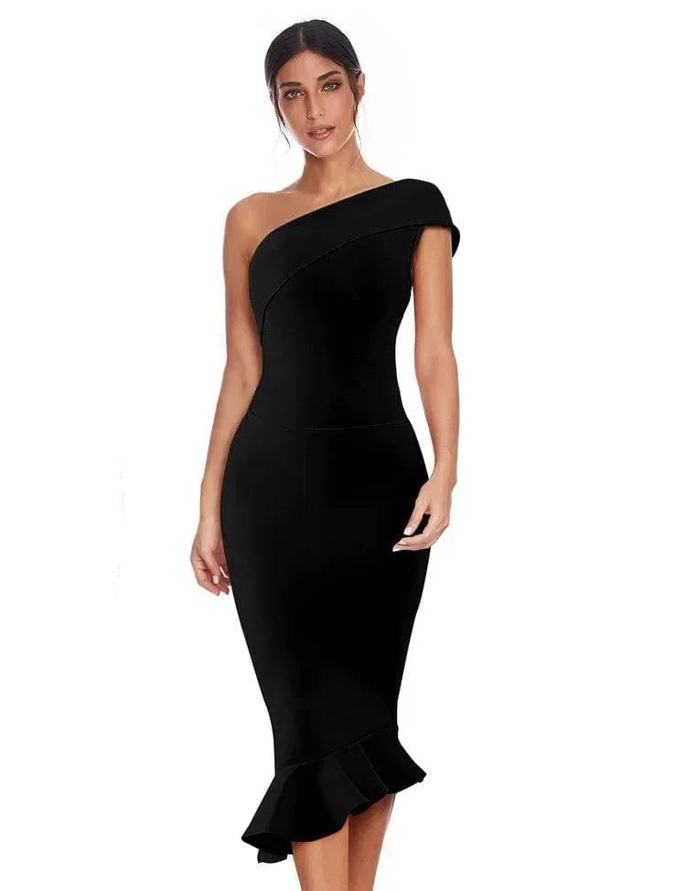 Woman's One Shoulder Bodycon Bandage Dress Mermaid Cocktail Midi Dresses SMALL Black Woman's One Shoulder Bodycon Bandage Dress Mermaid Cocktail Midi Dresses SMALL Black