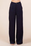 Chic Linen Navy Blue Tailored Vest & Wide Leg Pant Set