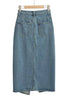 Asymmetric Allure: Cotton Denim Button Fly and Front Slit Maxi Skirt