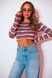 Le lis Striped Long Sleeve Cropped Knit Top