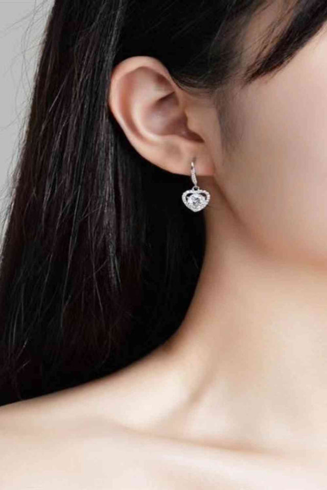 Elegant 2 Carat Moissanite Platinum-Plated Heart Drop Earrings