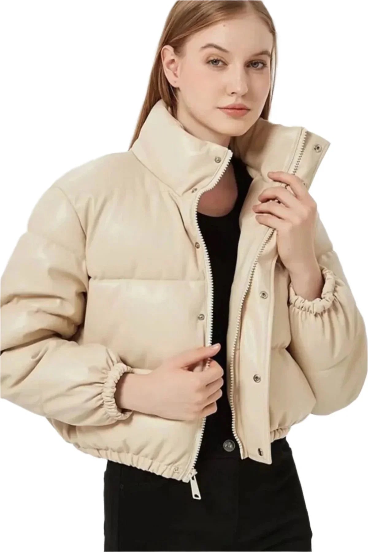 Women's Faux Leather Crop Puffer Jacket – Cape Cod Fashionista