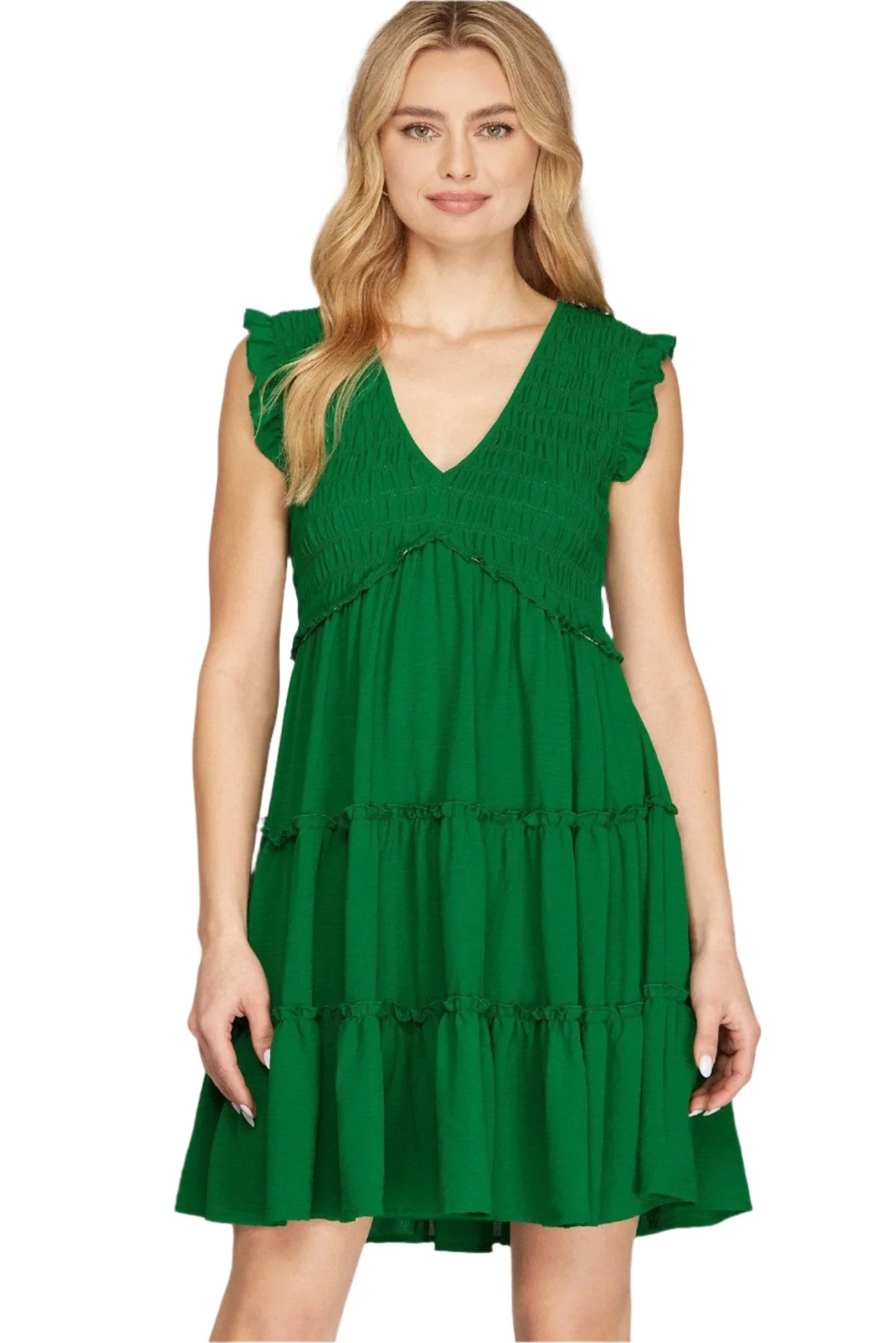 Green Envy Ruffled Smocked Tiered Dress – Cape Cod Fashionista