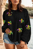 Plus Size Mardi Gras Sequin Round Neck Sweatshirt