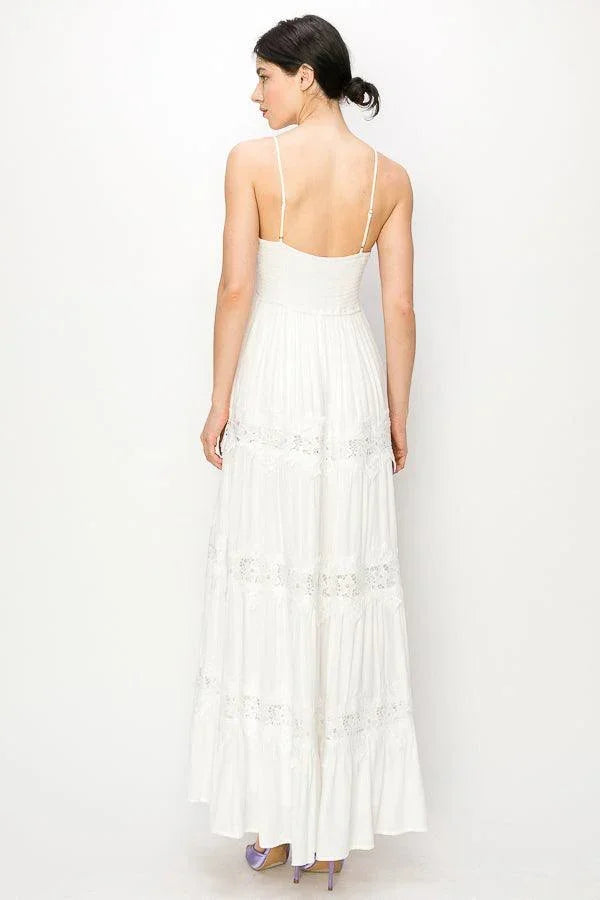 Sweetheart Tiered Floral Lace Trim Maxi Dress - Cape Cod Fashionista