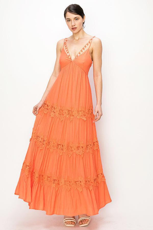 Sweetheart Tiered Floral Lace Trim Maxi Dress - Cape Cod Fashionista