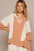 POL Notched Frayed Edge Contrast Top - Cape Cod Fashionista