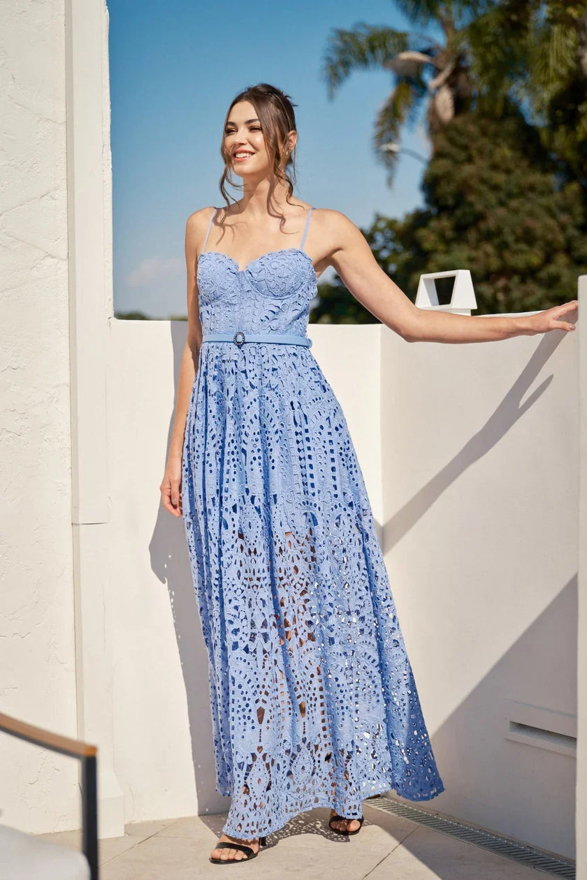 Ina Lace Maxi Spaghetti Strap Dress with Belt Cape Cod Fashionista Ina Lace Maxi Spaghetti Strap Dress with Belt Cape Cod Fashionista