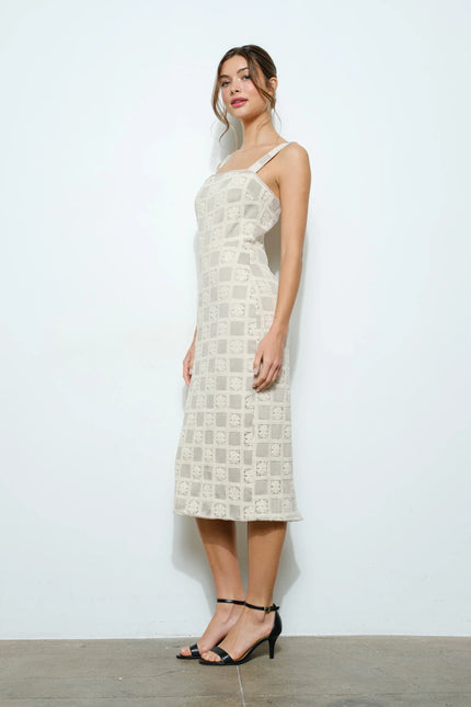 Anna Sleeveless Square Lace Panel Midi Dress