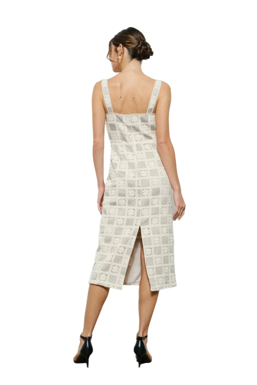 Anna Sleeveless Square Lace Panel Midi Dress