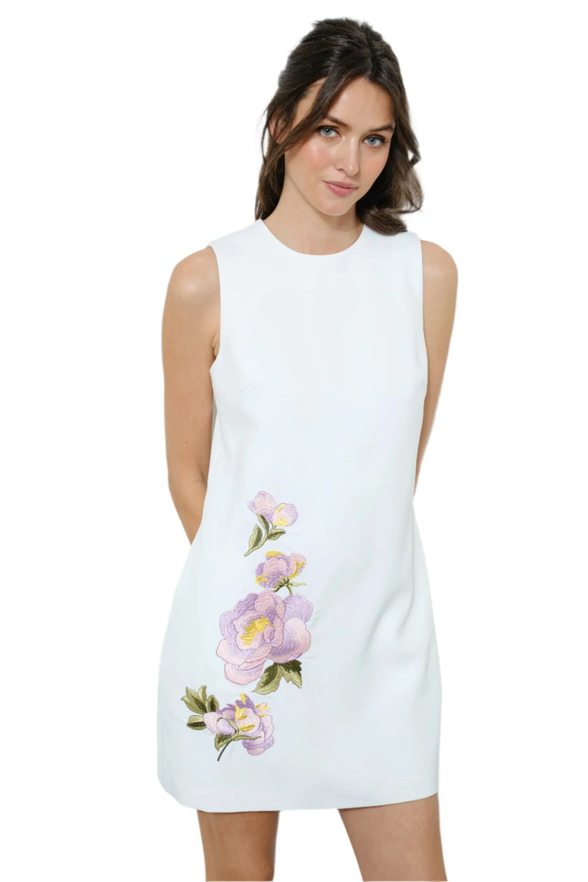 Caroline Floral Embroidered Sleeveless Shift Dress