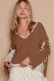 POL Lace-Up Sleeve Color Block Ribbed Knit Top - Cape Cod Fashionista