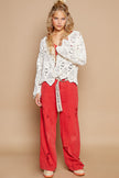 POL Cotton Crochet Boho Button-Down Cardigan