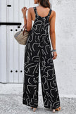 Printed Wide Strap Jumpsuit with Pockets