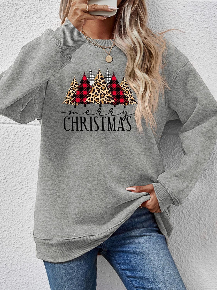 MERRY CHRISTMAS Round Neck Long Sleeve Sweatshirt - Cape Cod Fashionista