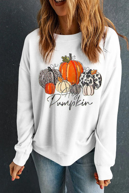 Pumpkin Graphic Round Neck Dropped Shoulder Sweatshirt - Cape Cod Fashionista