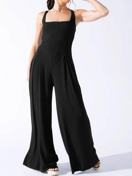 Solid Color Square-Neck Wide-Leg Jumpsuit HW7EWVKYCD