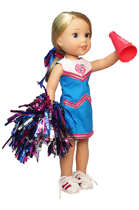 Cheerleader Outfit Uniform Pom Poms Shoes Megaphone Bow Fits 14.5 Inch Doll Wellie Wishers