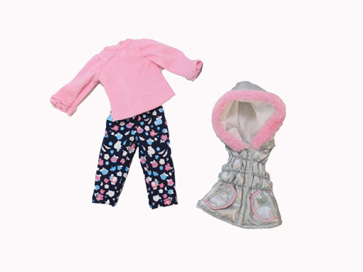 Winter Outfit  Puffer Vest Floral Pants 3 Piece Set fits 14 Inch Doll Wellie Wishers