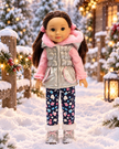 Winter Outfit  Puffer Vest Floral Pants 3 Piece Set fits 14 Inch Doll Wellie Wishers