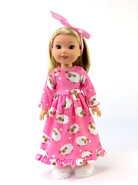 14.5 Inch Doll Pink Fuzzy Lamb Nightgown  PajamasFits Wellie Wishers