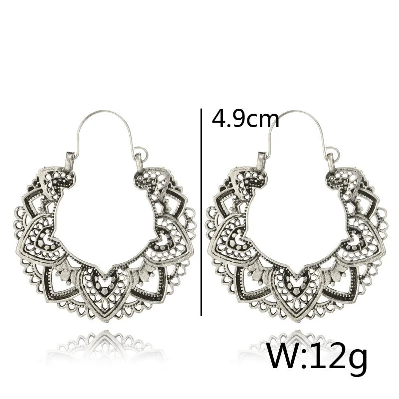 Antique Gold & Silver Ornate Filigree Boho Hoop Earrings | Vintage Statement Drops