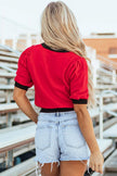 Sequin Football Round Neck Short Sleeve Top - Cape Cod Fashionista