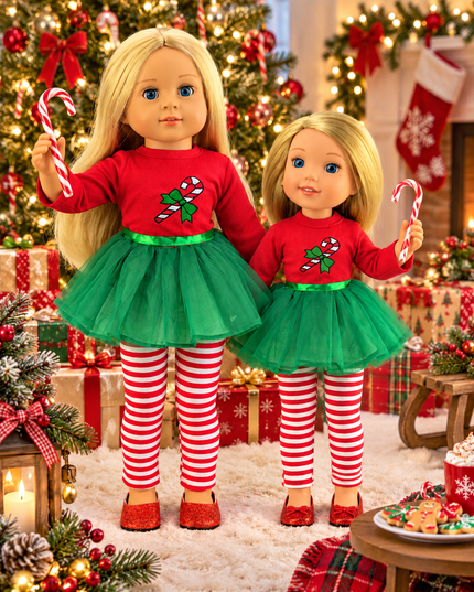 18 Inch Doll Candy Cane Tutu Dress Leggings Fits American Girl Christmas