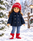 18 Inch Doll Christmas Hat Mittens Red Merry Pom Pom Fits American Girl