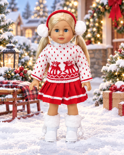 3-Piece Christmas Reindeer Sweater Outfit for  18-Inch American Girl Dolls