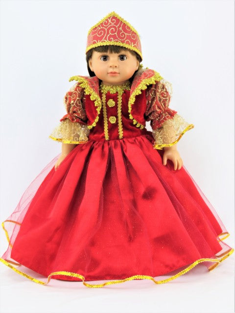 18 Inch Doll Red Gold Russian Inspired Gown 3 Pc Outfit Fits American Girl