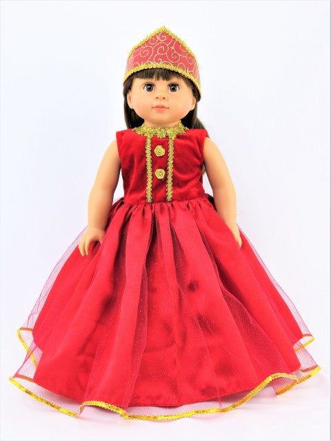 18 Inch Doll Red Gold Russian Inspired Gown 3 Pc Outfit Fits American Girl