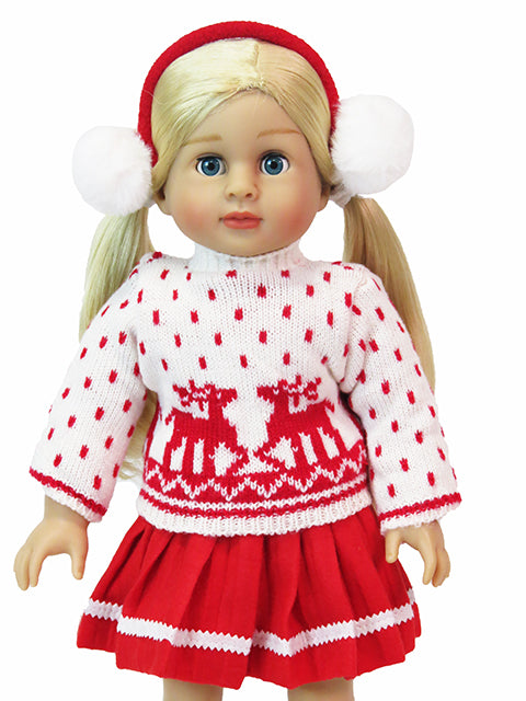 3-Piece Christmas Reindeer Sweater Outfit for  18-Inch American Girl Dolls