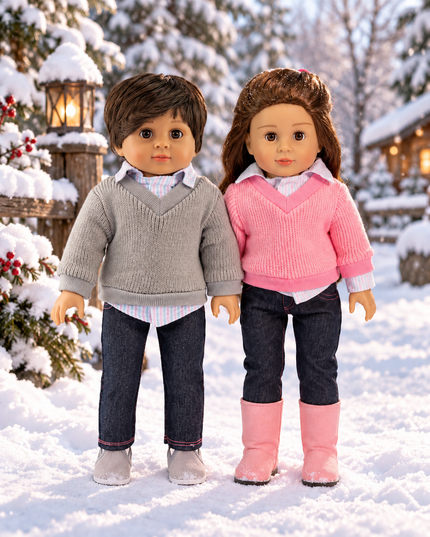 Pink Sweater Outfit Striped Shirt Jeans Boots Fits 18 Inch Doll  American Girl
