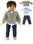 Pink Sweater Outfit Striped Shirt Jeans Boots Fits 18 Inch Doll  American Girl