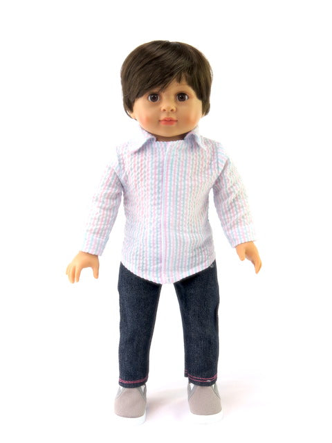 Pink Sweater Outfit Striped Shirt Jeans Boots Fits 18 Inch Doll  American Girl