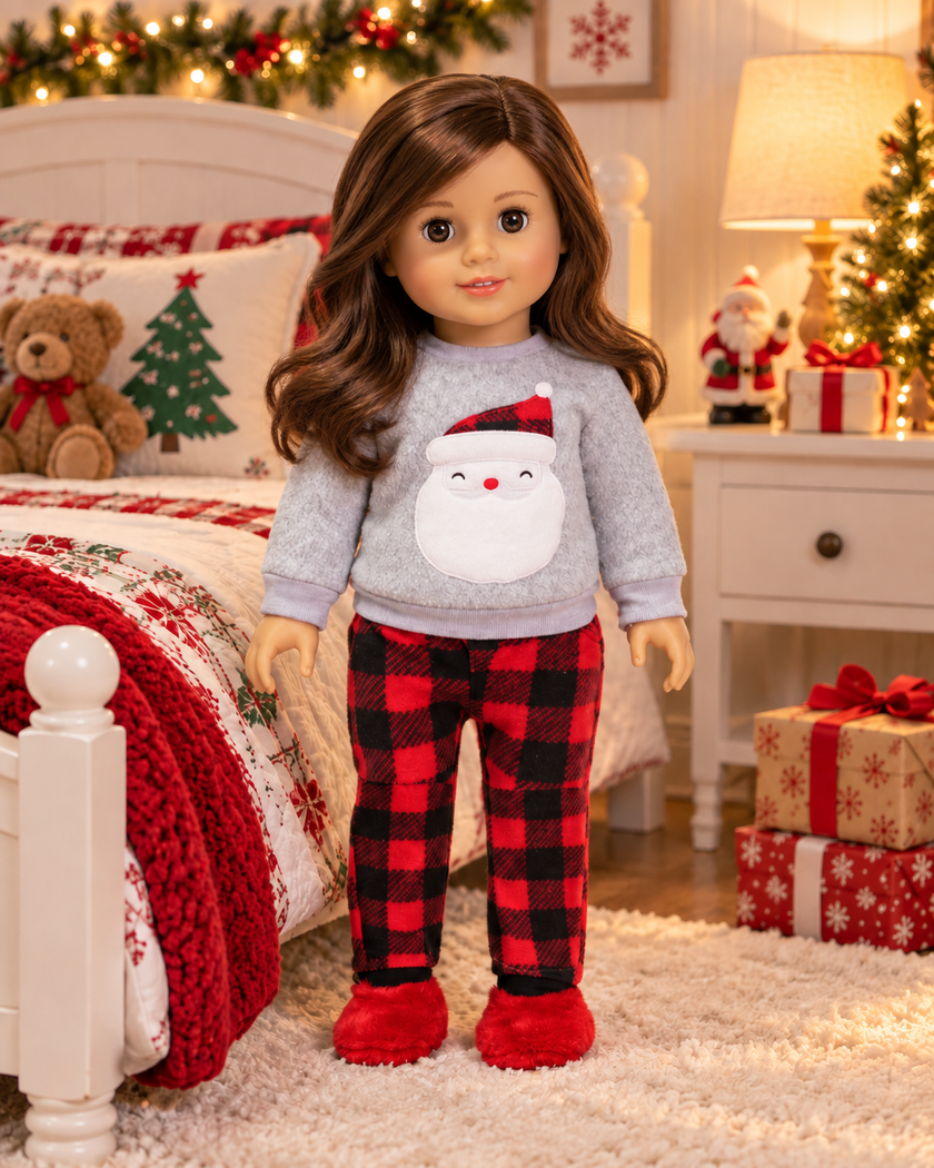 18 Inch Doll Christmas Pajamas | Santa Red Buffalo Plaid Pajama Set