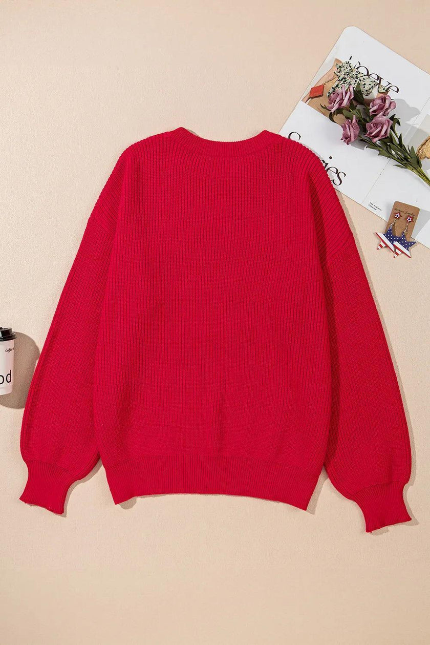 Plus Size Contrast Letter Round Neck Long Sleeve Sweater - Cape Cod Fashionista