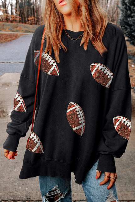 Sequin Football Patch Slit Sweatshirt - Cape Cod Fashionista