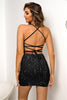 Sequined Lace-Up Backless Mini Dress - Cape Cod Fashionista