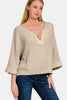 Zenana Notched Side Slit Patch Sweater - Cape Cod Fashionista