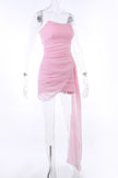 Strapless Pink Ruched Mini Dress