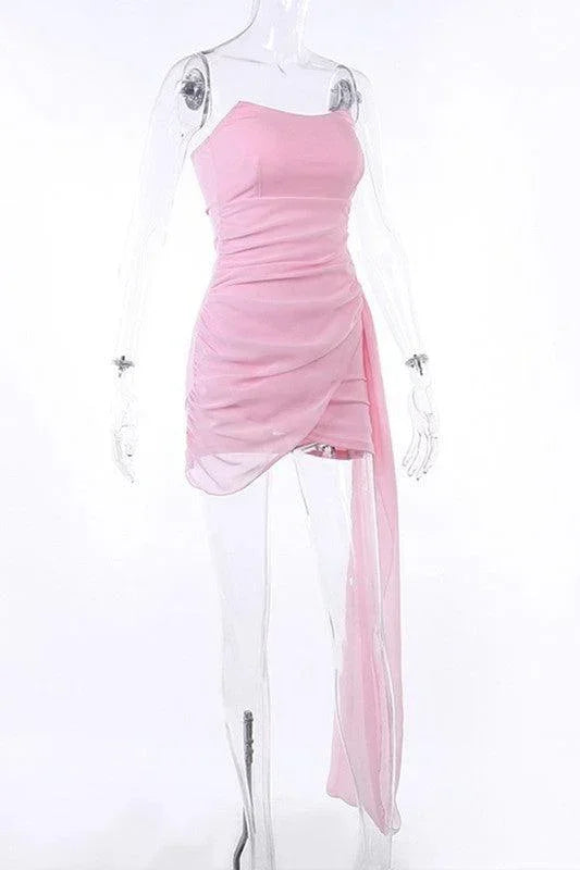 Strapless Pink Ruched Mini Dress - Cape Cod Fashionista