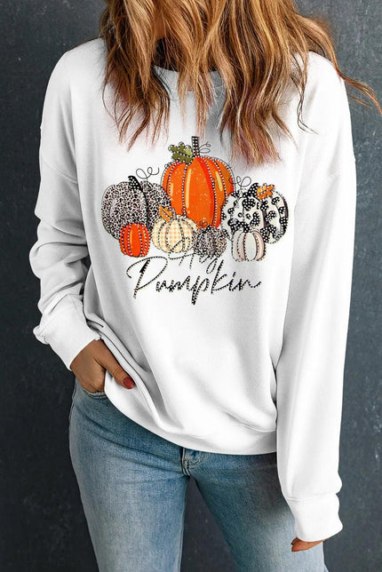 Pumpkin Graphic Round Neck Dropped Shoulder Sweatshirt - Cape Cod Fashionista